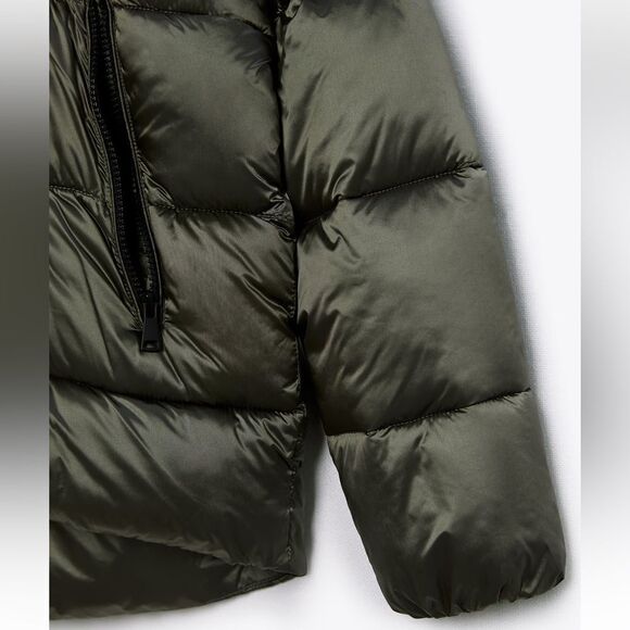 Zara Hooded Pocketed Lightweight Puffer Jacket Taupe Grey Large NWT - Picture 7 of 7